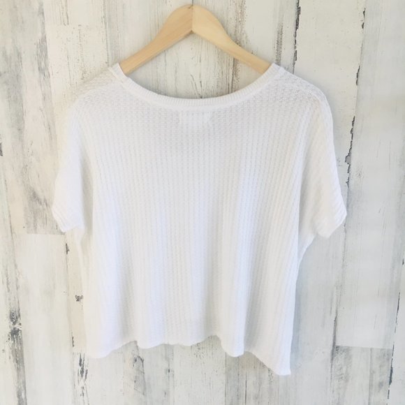NWOT Velvet Graham Spencer Waffle Knit Hanky Hem Top White Cropped - Picture 6 of 9